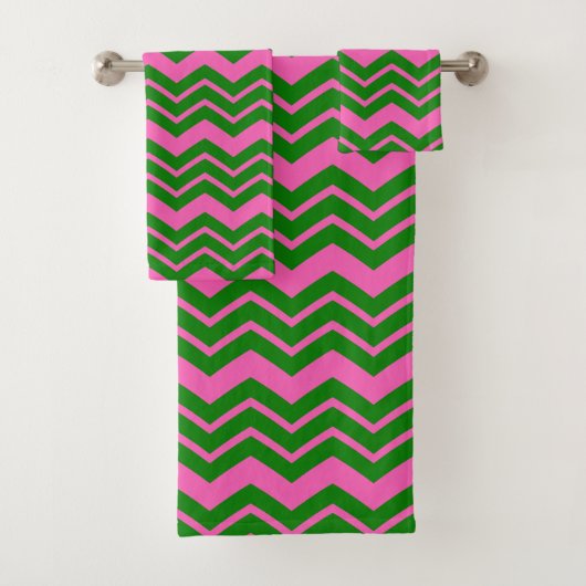 Grün Pink Chevron Zickzack-Design Badhandtuch Set (Insitu)