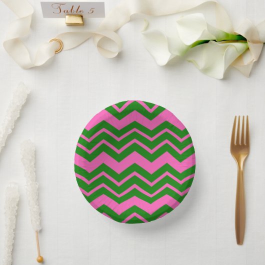 Grün Pink Chevron Zickzack-Design Pappteller (Hochzeit)