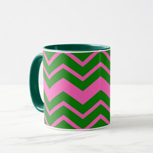 Grün Pink Chevron Zickzack Design  Tasse (Vorderseite Links)