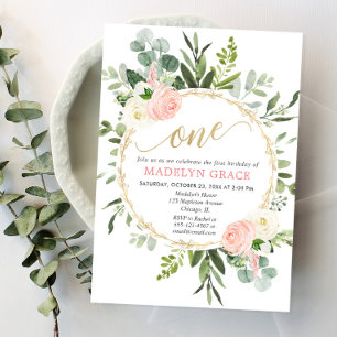 Grün pink goldfarbenes Mädchen 1. Geburtstag Einladung