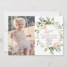 Grün pink goldfarbenes Mädchen 2. Geburtstag Foto Einladung