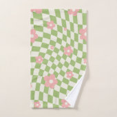 Grün Pink Kariert Floral Badhandtuch Set (Handtuch)