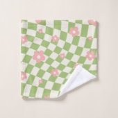 Grün Pink Kariert Floral Badhandtuch Set (Waschlappen)