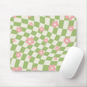 Grün Pink Kariert Floral Mousepad