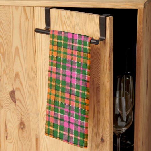Grün Pink Orange Karo Tartan Design Geschirrtuch (Drittel gefaltet)