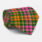 Grün Pink Orange Karo Tartan Design Krawatte (Gerollt)