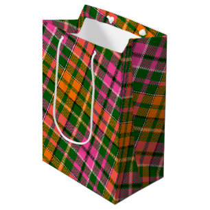 Grün Pink Orange Karo Tartan Design Mittlere Geschenktüte