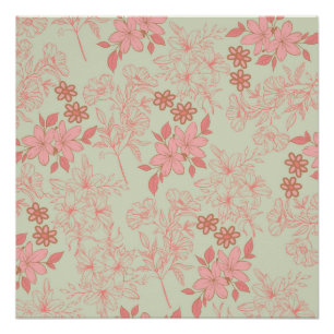 Grün Pink Retro Y2K 70er Blumenmuster Poster