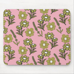 Grün Pink Retro Y2K Funky Hippie Blumenmuster Mousepad