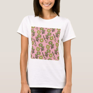 Grün Pink Retro Y2K Funky Hippie Blumenmuster T-Shirt