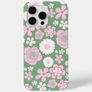 Grün Pink Weiß Retro Y2K 70er Blumenmuster Case-Mate iPhone Hülle