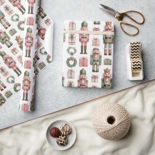 Grün-pinkes Nussknacker-Feiertagsmuster Geschenkpapier (Kunsthandwerk)