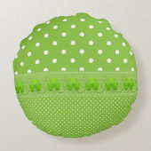 Grün, Punkte und Kleeblätter Rundes Kissen (Rückseite)