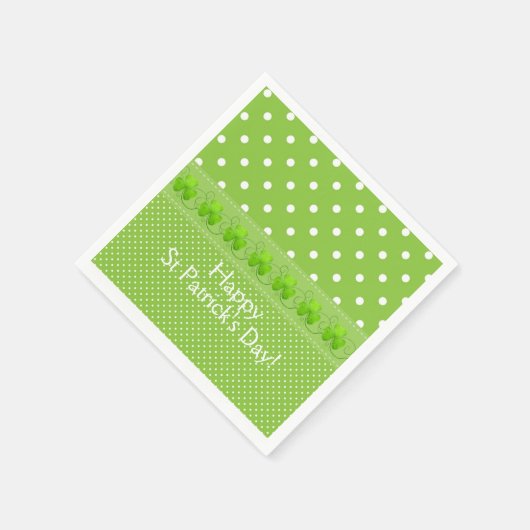 Grün, Punkte und Kleeblätter Serviette (Ecke)