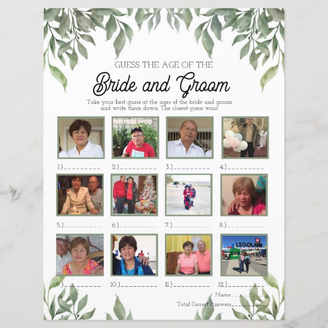 Grün Raten Sie das Zeitalter der Braut und des Brä (Vorderseite)