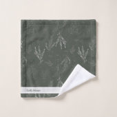Grün, Retro-Blumenmuster, personalisiert Badhandtuch Set (Waschlappen)