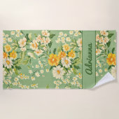 Grün Retro Floral  Strandtuch (Vorderseite)