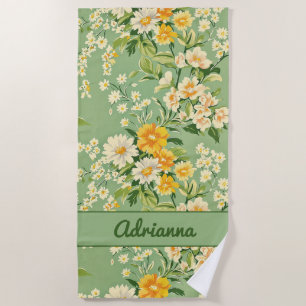 Grün Retro Floral  Strandtuch