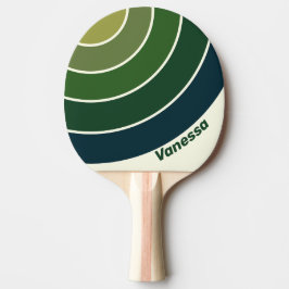 Grün Retro Fünf Kreis Streifen mit Namen Tischtennis Schläger