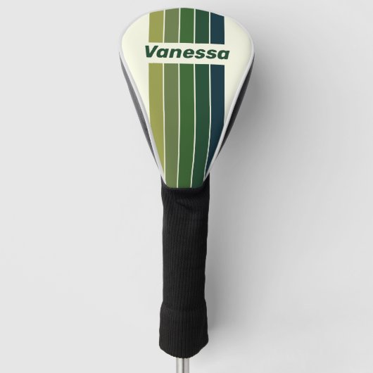 Grün Retro Fünf-Pin-Gestreift mit Namen Golf Headcover (Vorderseite)