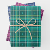 Grün, Rosa, Blauer Tartan Kariert mit Weihnachtsba Geschenkpapier Set (Beispiel)