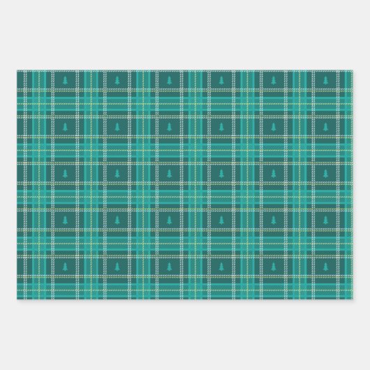 Grün, Rosa, Blauer Tartan Kariert mit Weihnachtsba Geschenkpapier Set (Vorderseite)