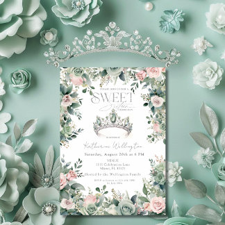 Grün Rosa Blumenkronen Tiara Silber Sweet 16 Einladung