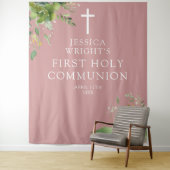 Grün Rosa Erste Heilige Kommunion Foto Hintergrund Wandteppich (Beispiel)
