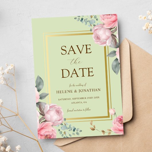 Grün rosa Garten Elegante Hochzeit der Blumen Save The Date