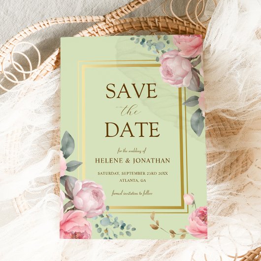Grün rosa Garten Elegante Hochzeit der Blumen Save The Date