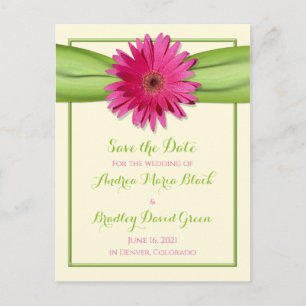 Grün rosa Gerbera Daisy Wedding Save the Date Ankündigungspostkarte