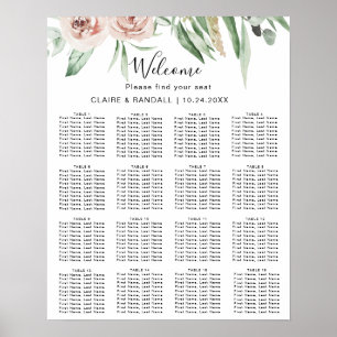 Grün Rosa Hauch Florales Hochzeits-Sitzplan Poster