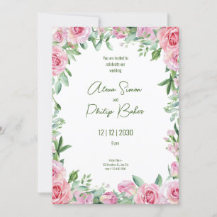 Grün-Rosa-Hochzeit, Grüne Blume Einladung