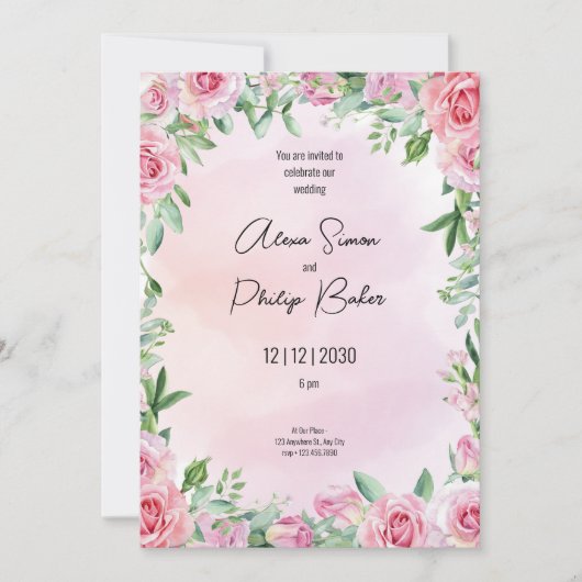 Grün-Rosa-Hochzeit, Grüne Blume Einladung (Vorderseite)