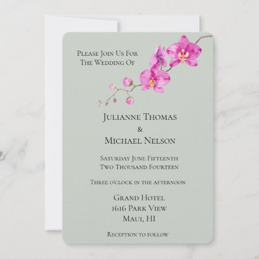 Grün rosa Orchid Blumenzehen Einladung (Vorderseite)