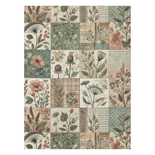 Grün/Rosa Patchwork Vintage Blumenmuster Tischdecke (Vorderseite)