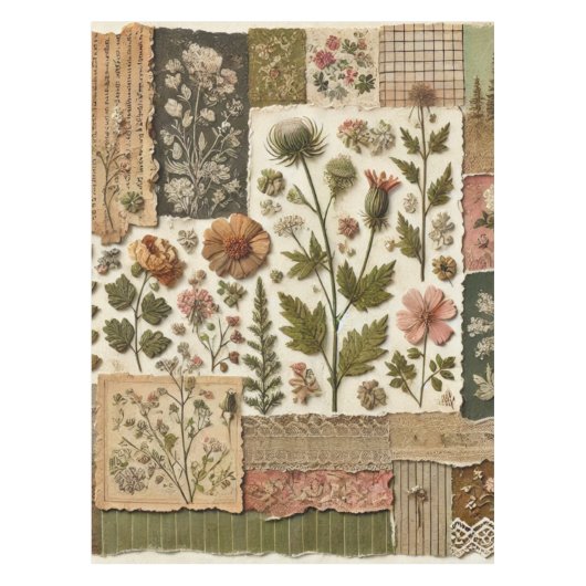 Grün/Rosa Patchwork Vintage Blumenmuster Tischdecke (Vorderseite)