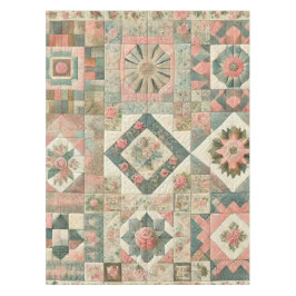 Grün/Rosa Patchwork Vintage Blumenmuster Tischdecke