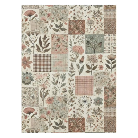 Grün/Rosa Patchwork Vintage Blumenmuster Tischdecke (Vorderseite)