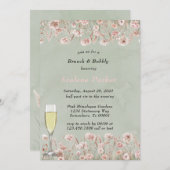 Grün rosa Peony Brunch & Bubbly Bubbly Einladung (Vorne/Hinten)