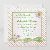 Grün, rosa Polka-Punkt, weißes, dunkles Brautparty Einladung (Vorderseite)