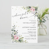 Grün Rosa Probe Abendessen Einladung (Stehend Vorderseite)