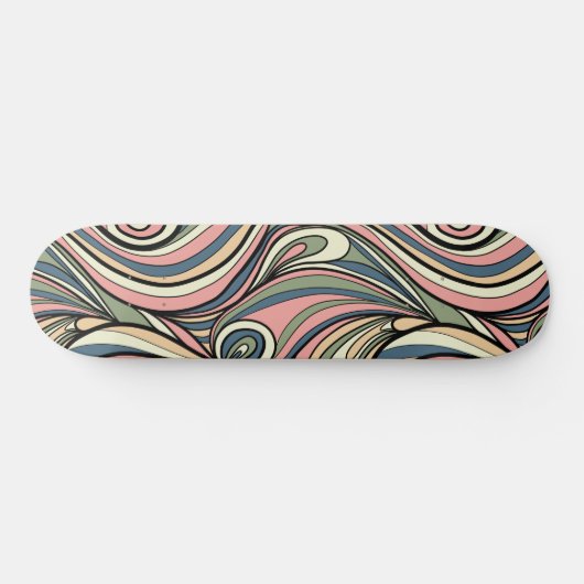 Grün, Rosa rot, dunkelblauer Retro Swirl Skateboard (Horizontal)
