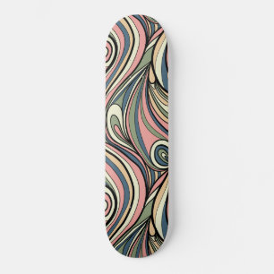 Grün, Rosa rot, dunkelblauer Retro Swirl Skateboard