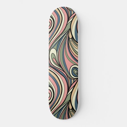Grün, Rosa rot, dunkelblauer Retro Swirl Skateboard (Vorderseite)
