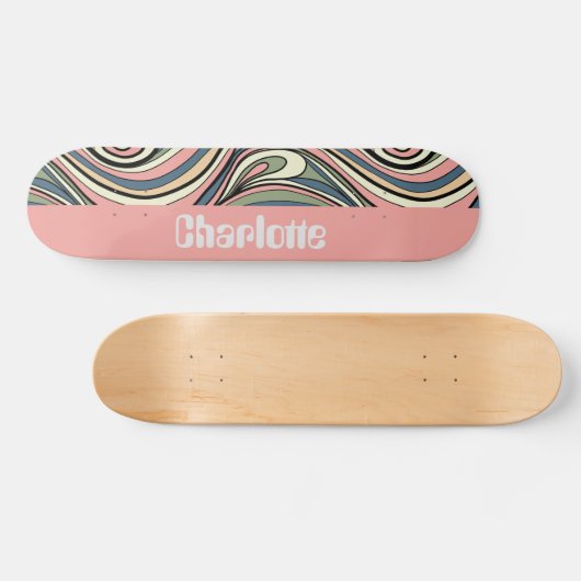 Grün, Rosa rot, dunkelblauer Retro Swirl Skateboard (Horizontal)