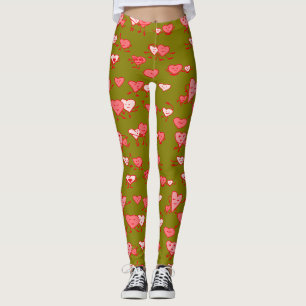 Grün rosa Tanzherzen LOving Paare Valentine Leggings