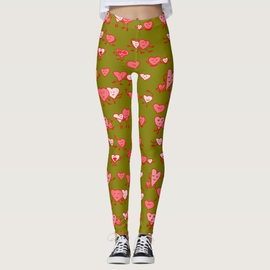 Grün rosa Tanzherzen LOving Paare Valentine Leggings (Vorderseite)