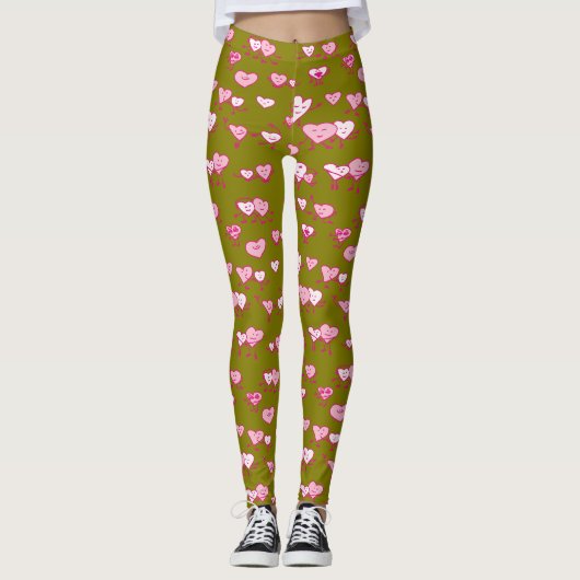 Grün rosa Tanzherzen LOving Paare Valentine Leggings (Vorderseite)