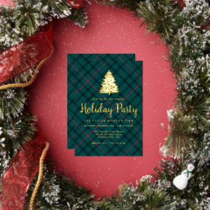 Grün & Rosa Tartan Firmenweihnachtsfeier Folieneinladung